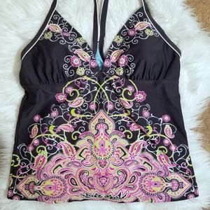 EUC Athleta Charcoal Paisley Racerback Tankini Top